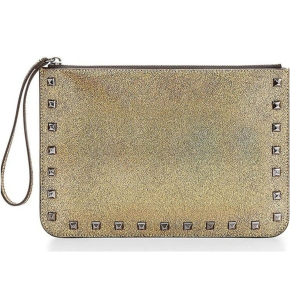 Rebecca Minkoff Kerry Large Studded Metallic Gold Pouch/Wristlet - Picture 1 of 7